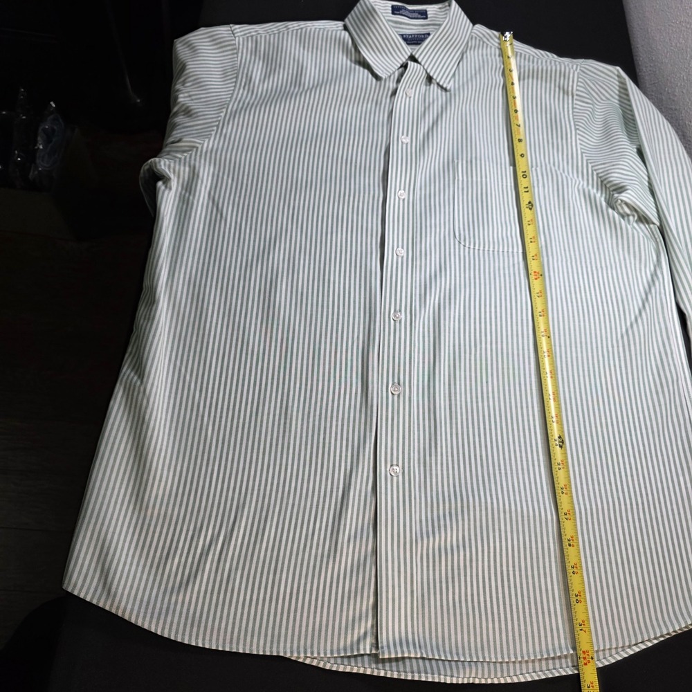 Stafford Essentials Mens Green White Striped Oxford‎ Shirt Classic Fit 17 36-37 - Picture 5 of 7